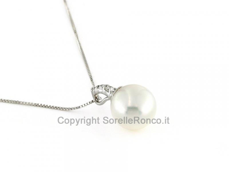 COLLANA ORO DIAMANTI E PERLA Ø 9 MM