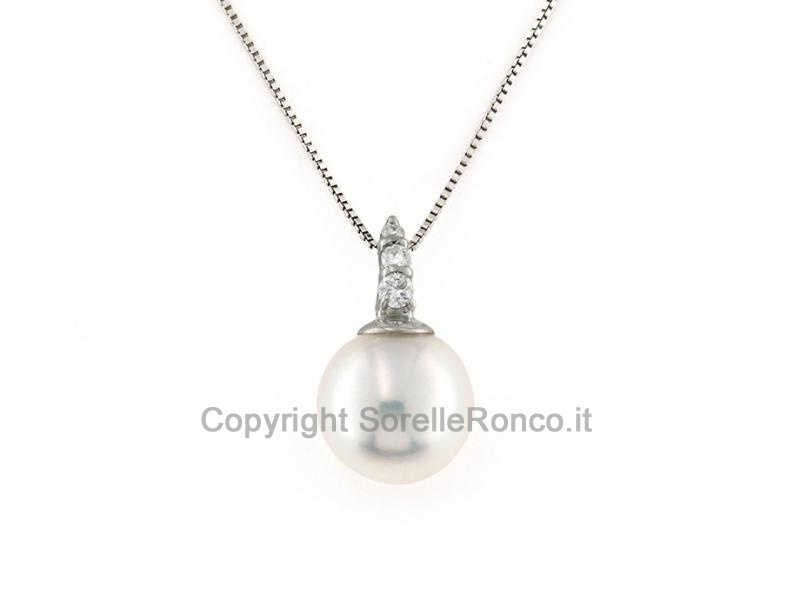 COLLANA ORO DIAMANTI E PERLA Ø 9 MM