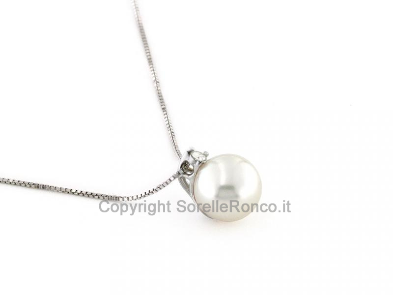 COLLANA ORO DIAMANTE E PERLA Ø 7.5-8 MM
