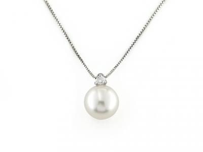 Collana Oro Diamante e Perla ø 7.5-8 mm