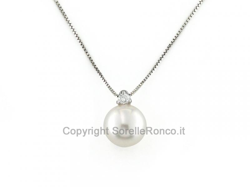 COLLANA ORO DIAMANTE E PERLA Ø 7.5-8 MM