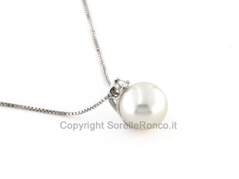 COLLANA ORO DIAMANTE E PERLA Ø 9-9.5 MM