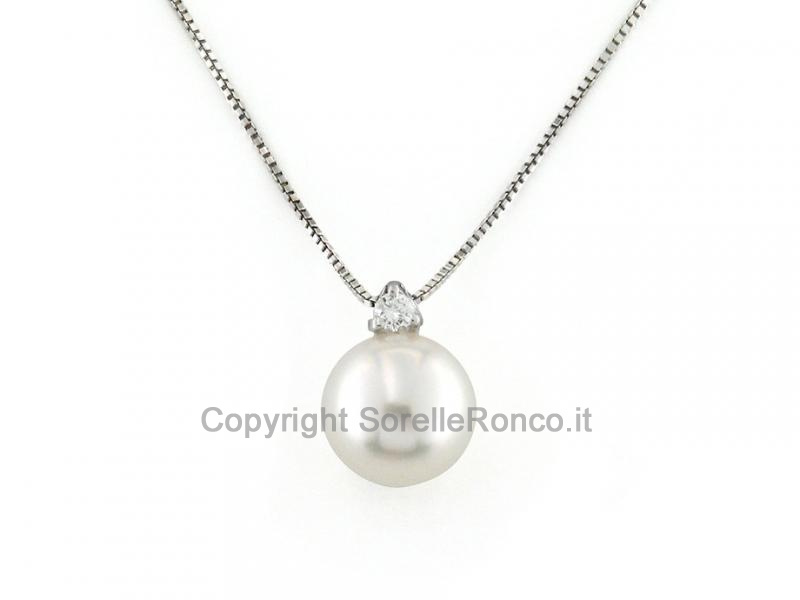 COLLANA ORO DIAMANTE E PERLA Ø 9-9.5 MM