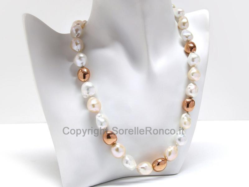COLLANA CON PERLE BAROCCHE E ORO ROSA