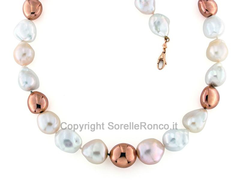 COLLANA CON PERLE BAROCCHE E ORO ROSA