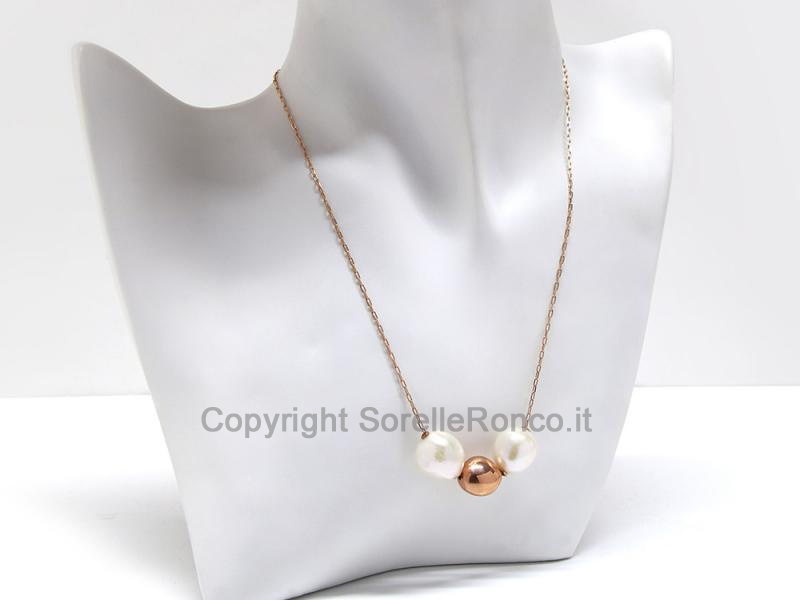 COLLANA CON PERLE BIANCHE E ORO ROSA