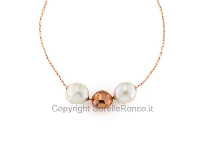COLLANA CON PERLE BIANCHE E ORO ROSA