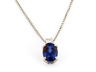 Collana con Diamante e Zaffiro 5x7mm