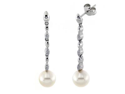 Orecchini Oro Diamanti e Perle ø 8 mm