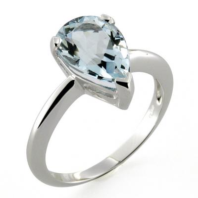 Anello Oro Bianco con Acquamarina a Goccia 1.70 Ct