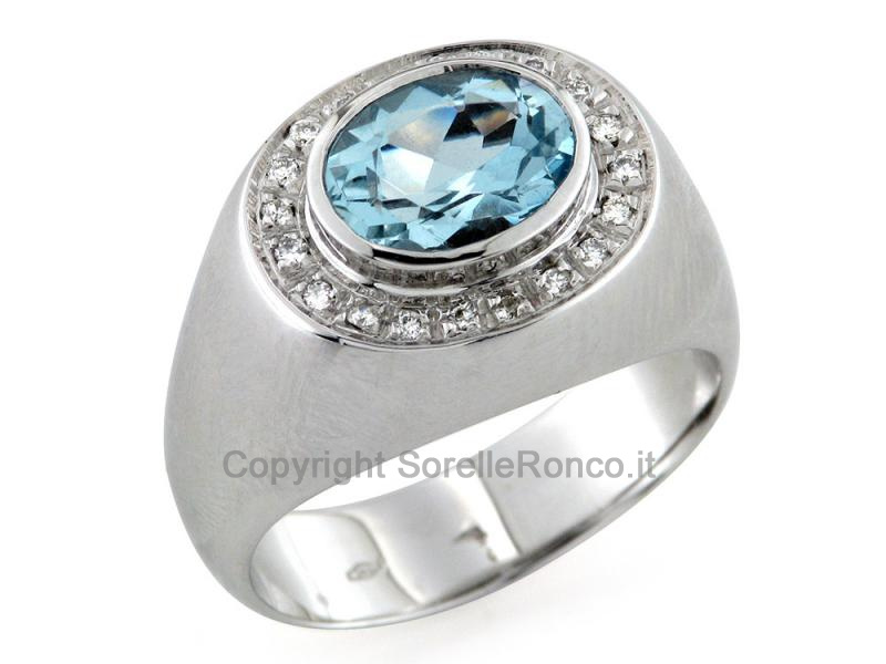 Anello oro bianco acquamarina