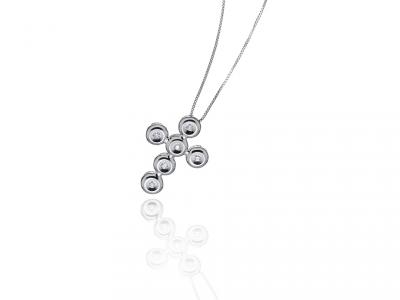 Collana Croce a Castoni Tondi e Brillanti