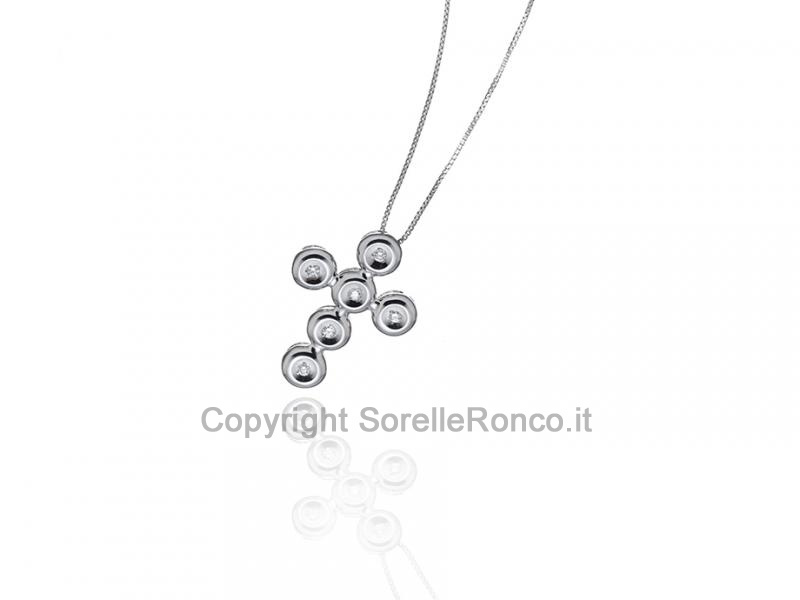 COLLANA CROCE A CASTONI TONDI E BRILLANTI