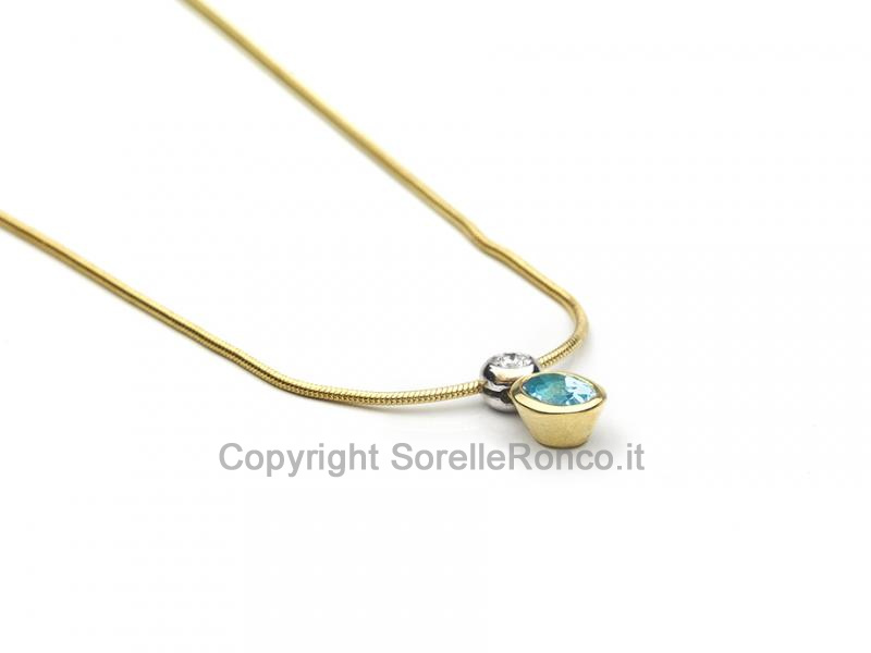 COLLANA ORO GIALLO PENDENTE ACQUAMARINA 0.45 CT