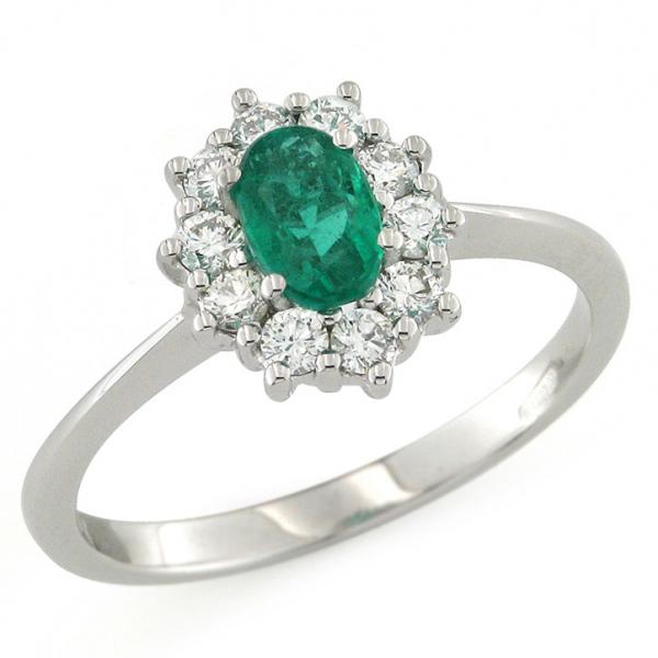 CF01995 - Anello in Oro  con Diamanti e Smeraldo 0.45 Ct 6x4