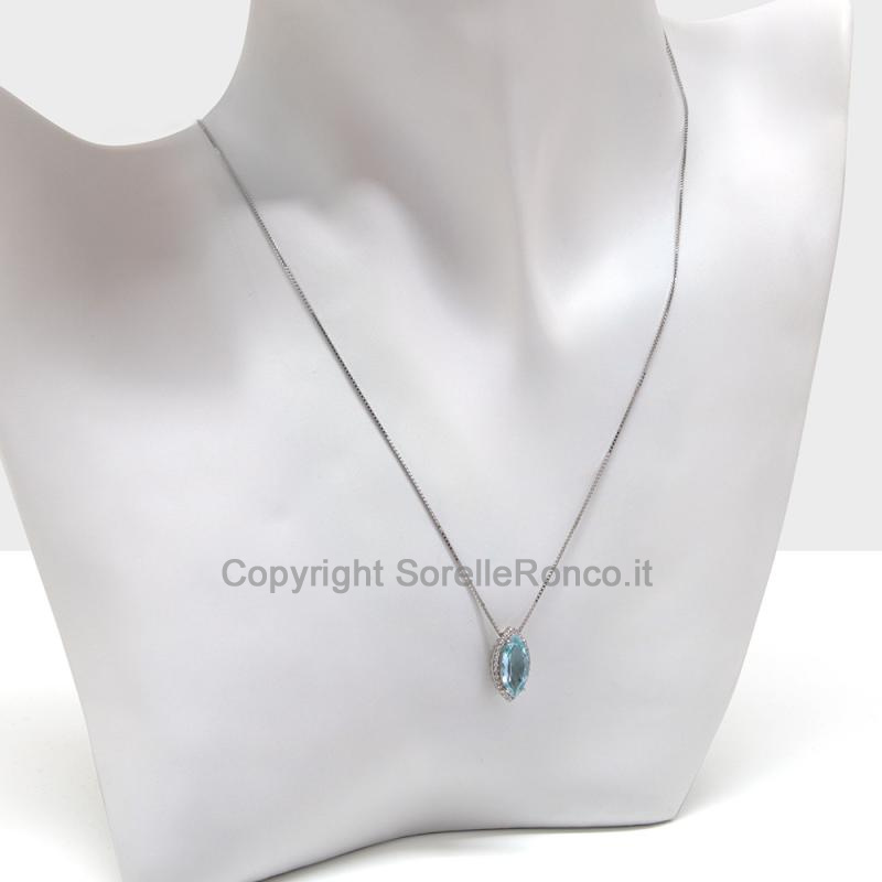 COLLANA ACQUAMARINA NAVETTE E BRILLANTI