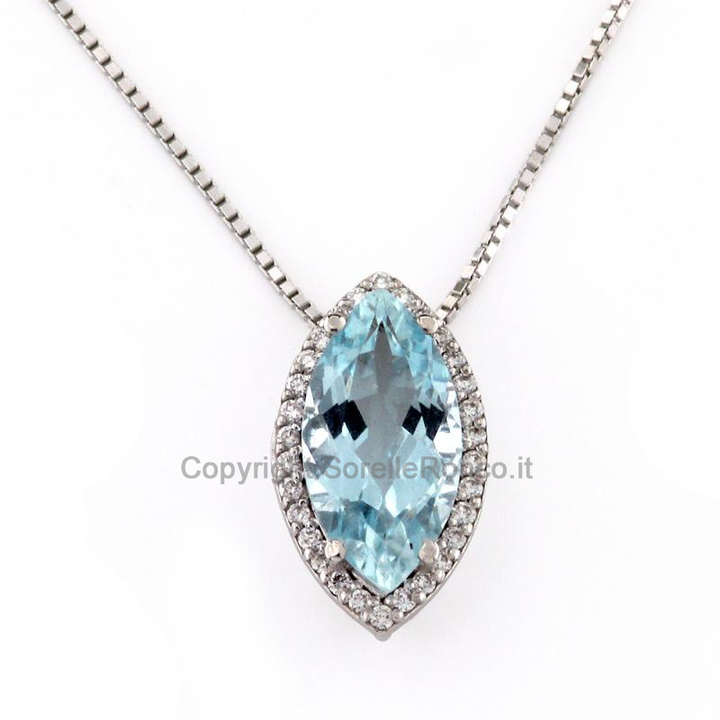 COLLANA ACQUAMARINA NAVETTE E BRILLANTI