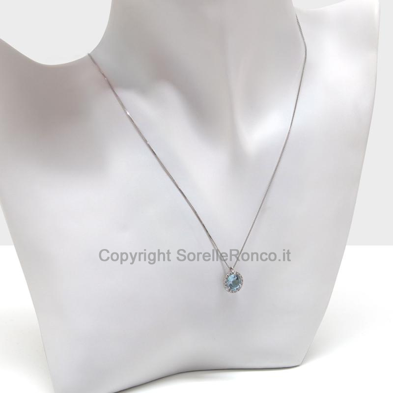 COLLANA PENDENTE DIAMANTI E ACQUAMARINA 1.38 CT