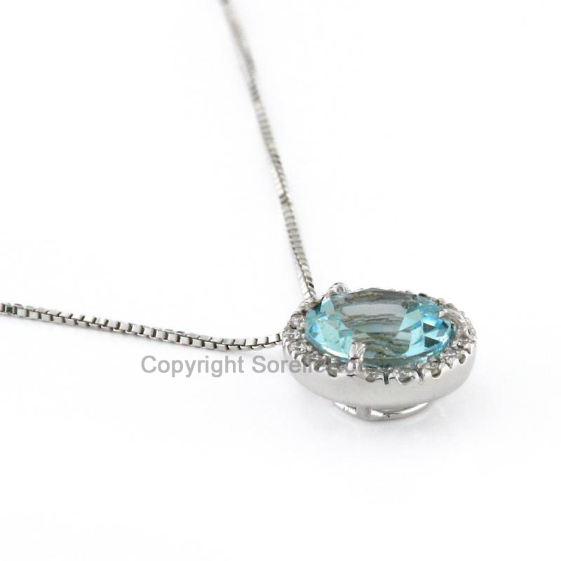 COLLANA PENDENTE DIAMANTI E ACQUAMARINA 1.38 CT
