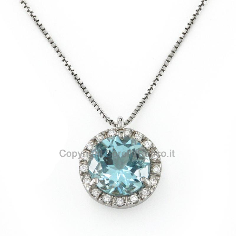 COLLANA PENDENTE DIAMANTI E ACQUAMARINA 1.38 CT