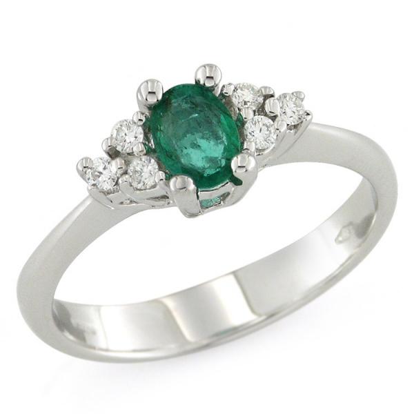 CF02026 - Anello in Oro  con Diamanti e Smeraldo 0.42 Ct
