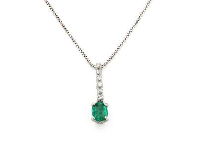 Collana Oro Bianco con Diamanti e Smeraldo Ovale