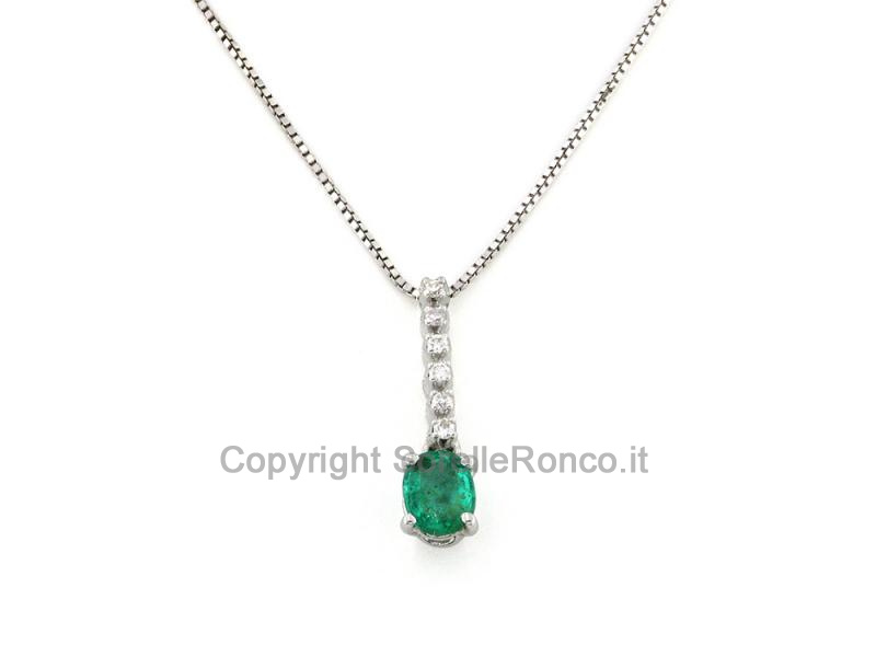 COLLANA ORO BIANCO CON DIAMANTI E SMERALDO OVALE