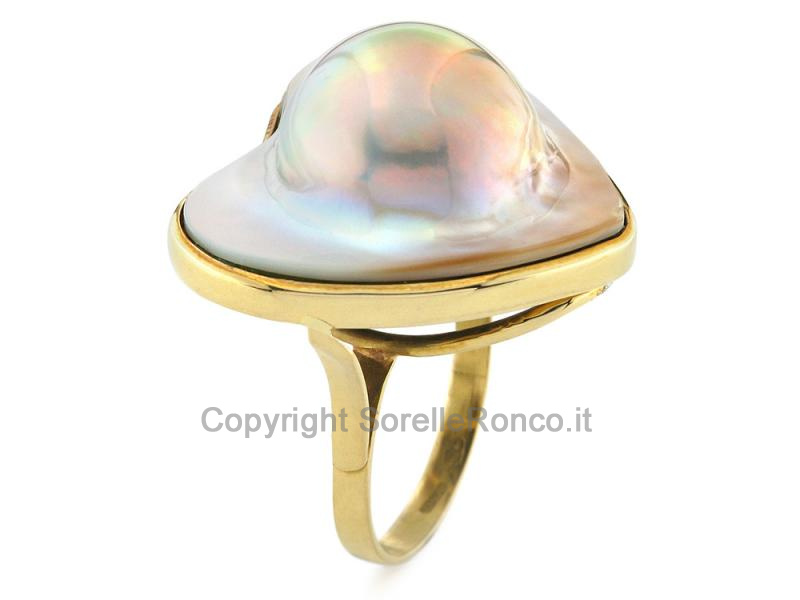 ANELLO ORO GIALLO CON  PERLA MABÈ ROSÉ A CUORE
