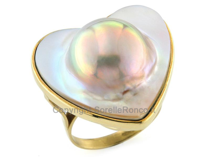 ANELLO ORO GIALLO CON  PERLA MABÈ ROSÉ A CUORE