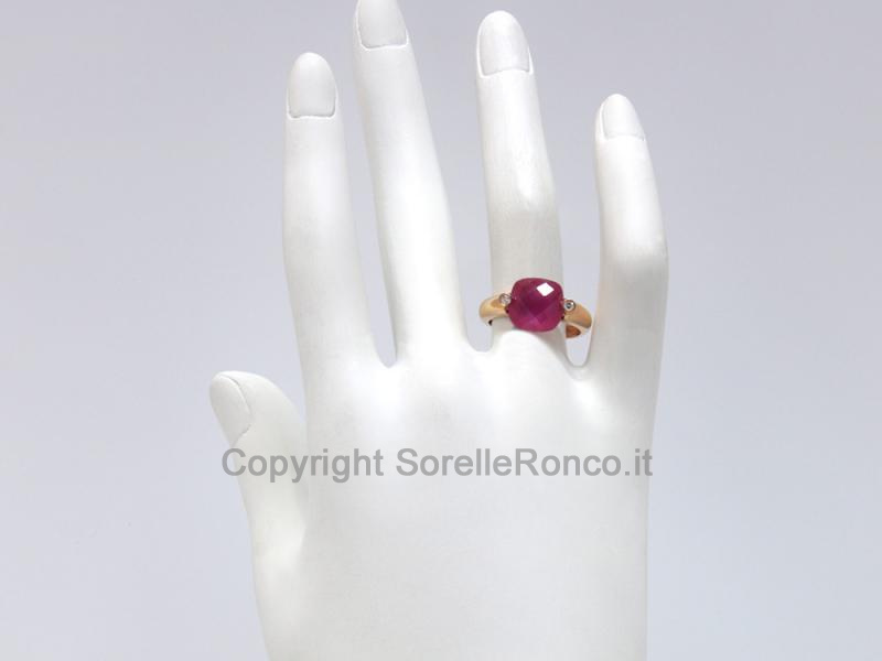 ANELLO ORO ROSA 18 KT CON BRILLANTI E CORINDONE 