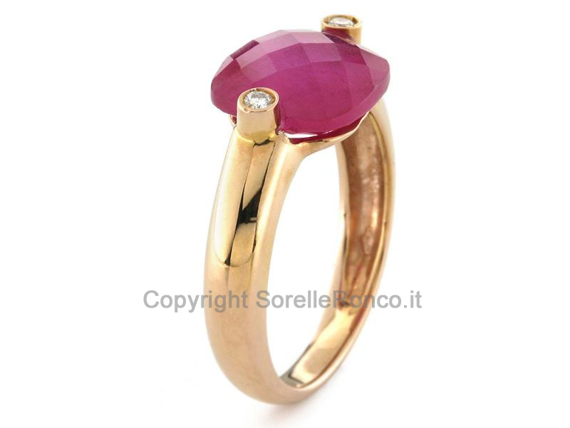 ANELLO ORO ROSA 18 KT CON BRILLANTI E CORINDONE 