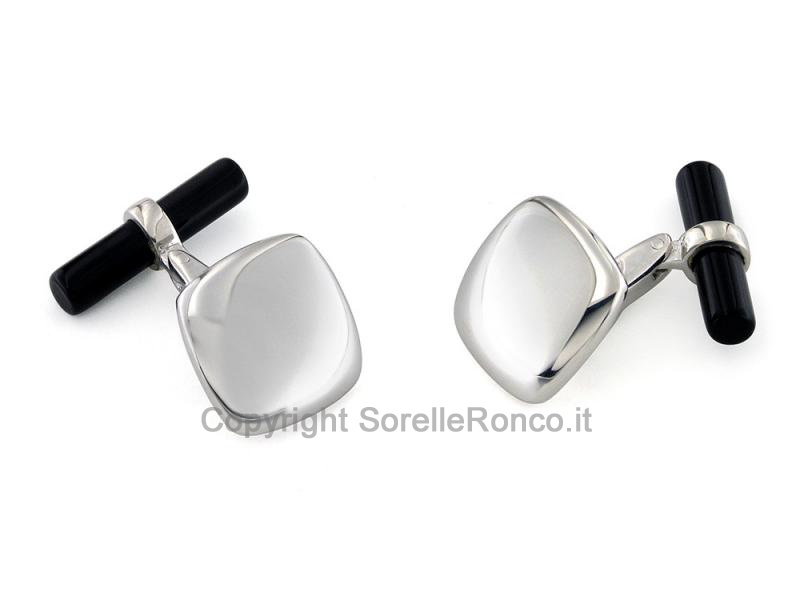 GEMELLI A BOTTONE QUADRATO IN ARGENTO CON ONICE
