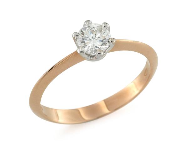 CF02082 - Anello Solitario Bicolor con Diamante 0.42 Ct