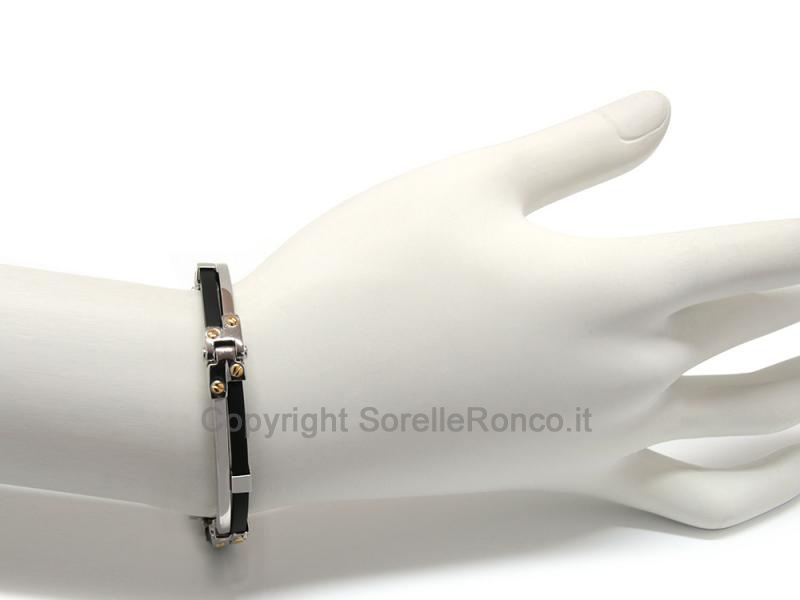 BRACCIALE CAUCCIÙ E ARGENTO PLACCATO ORO