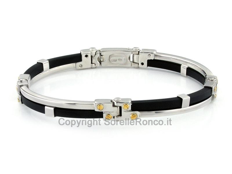 BRACCIALE CAUCCIÙ E ARGENTO PLACCATO ORO