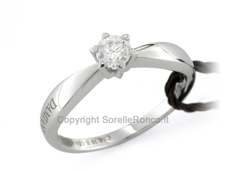 ANELLO SOLITARIO IN ORO BIANCO E  DIAMANTI 0.30 CT