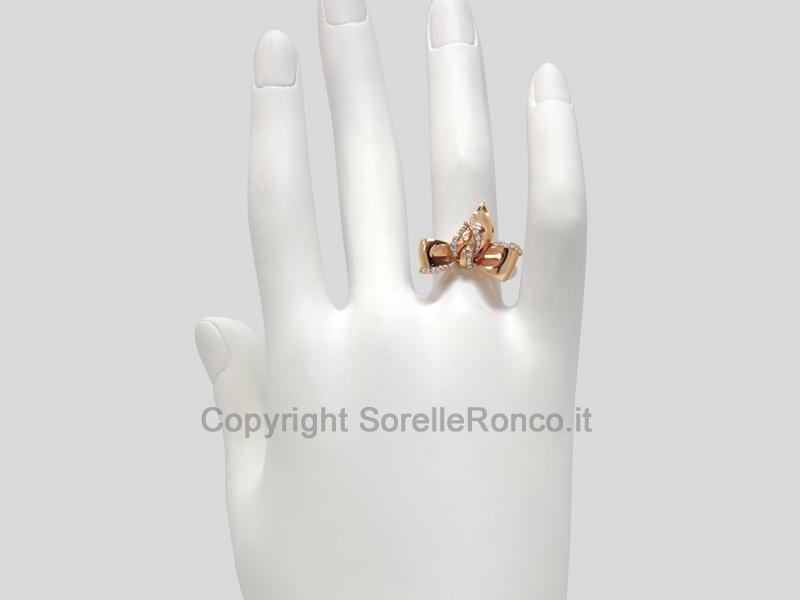ANELLO DESIGN FIOCCO ORO ROSA E DIAMANTI 