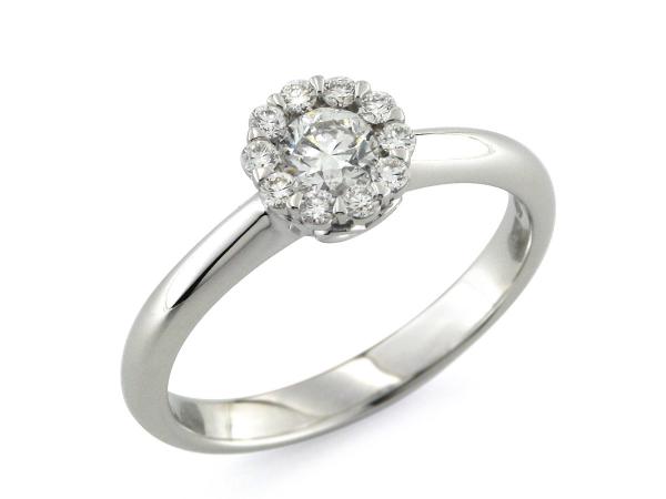 CF02195 - Anello Solitario Fiore Oro Bianco Diamanti 0.46 Ct