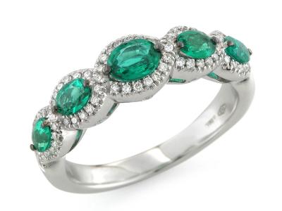 Anello con Diamanti e Smeraldo 0.93 Ct