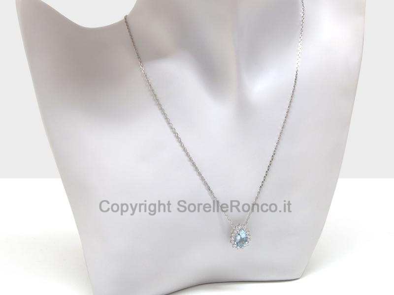 COLLANA ORO BIANCO PENDENTE ACQUAMARINA 