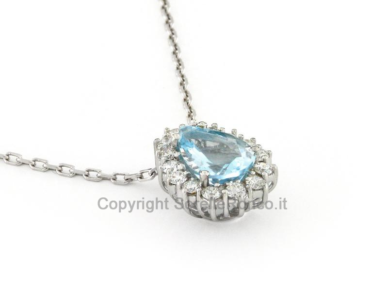 COLLANA ORO BIANCO PENDENTE ACQUAMARINA 