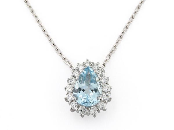 CF02215 - Collana Oro Bianco Pendente Acquamarina 