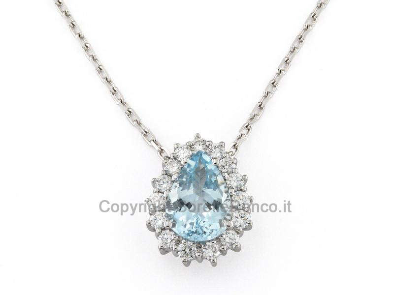 COLLANA ORO BIANCO PENDENTE ACQUAMARINA 
