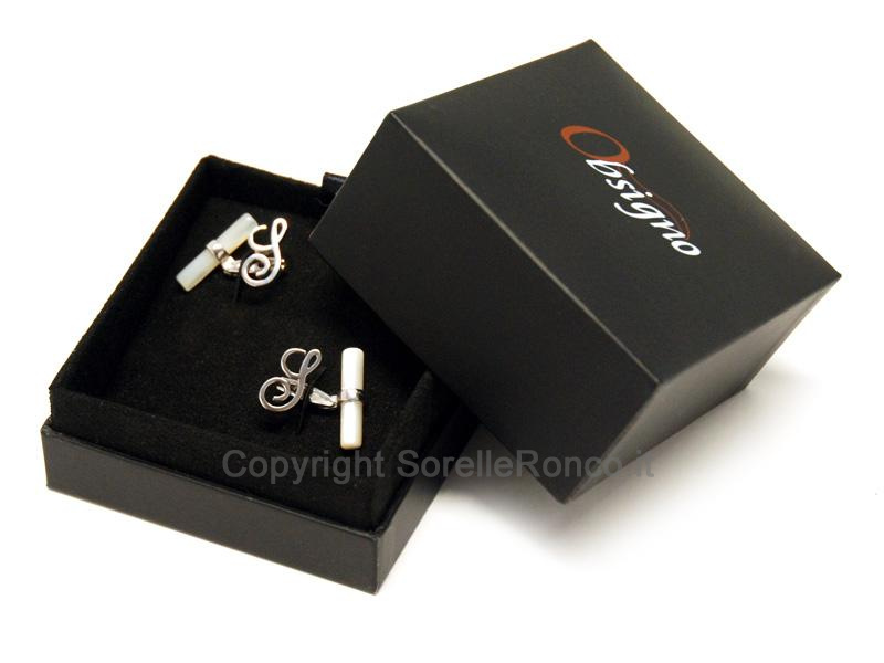 GEMELLI CON ONICE E LETTERA G IN ORO BIANCO 9 KT
