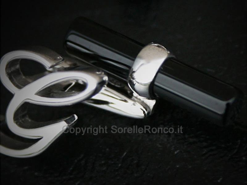GEMELLI CON ONICE E LETTERA G IN ORO BIANCO 9 KT