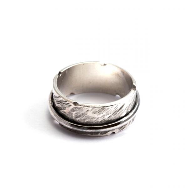 CF02230 - Anello Nelson Argento Doppia Fascia Bulinato