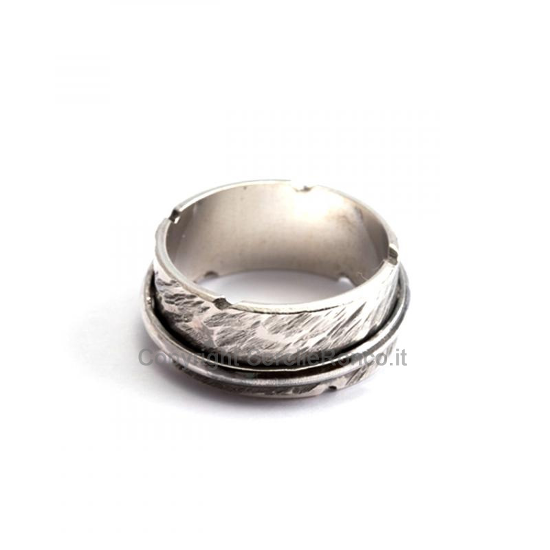 ANELLO NELSON ARGENTO DOPPIA FASCIA BULINATO