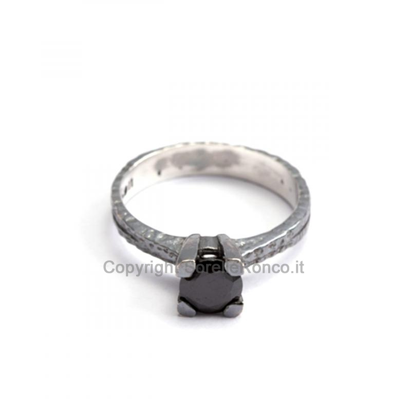 ANELLO NELSON ARGENTO BRUNITO ZIRCONE NERO