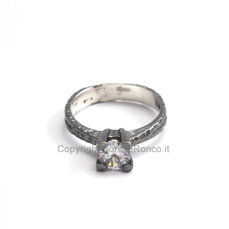 ANELLO NELSON ARGENTO BRUNITO ZIRCONE BIANCO