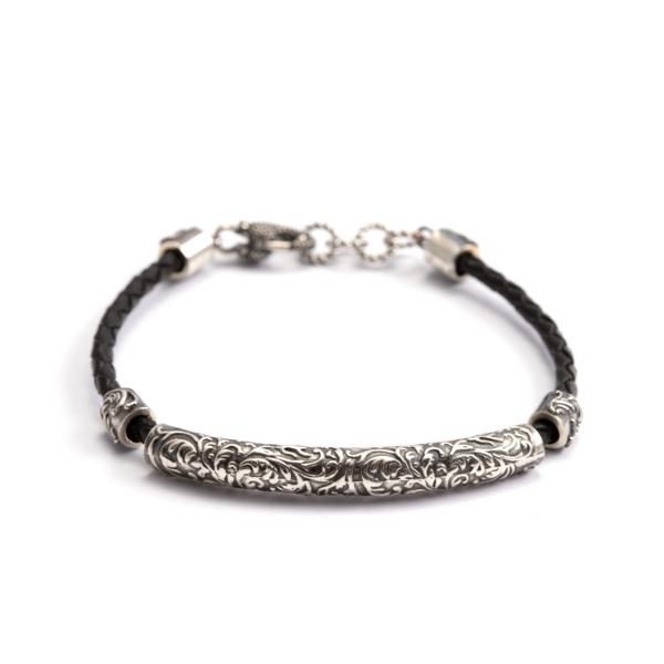 CF02257 - Bracciale Nelson Rihad Argento 925 Pelle Nera